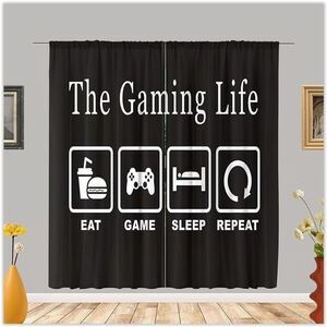 Gamer Curtains 42W x 63H Inch Rod Pocket Gaming Decor for Teens Bedroom -NEW